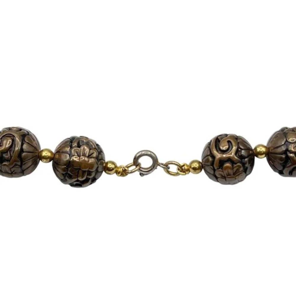 Rare Carved Bronze Beaded Necklace